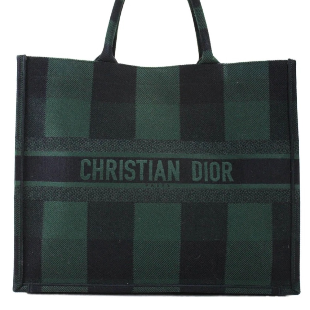 SOLD Christian Dior Womens Large Check Book Tote Handbag Green Black